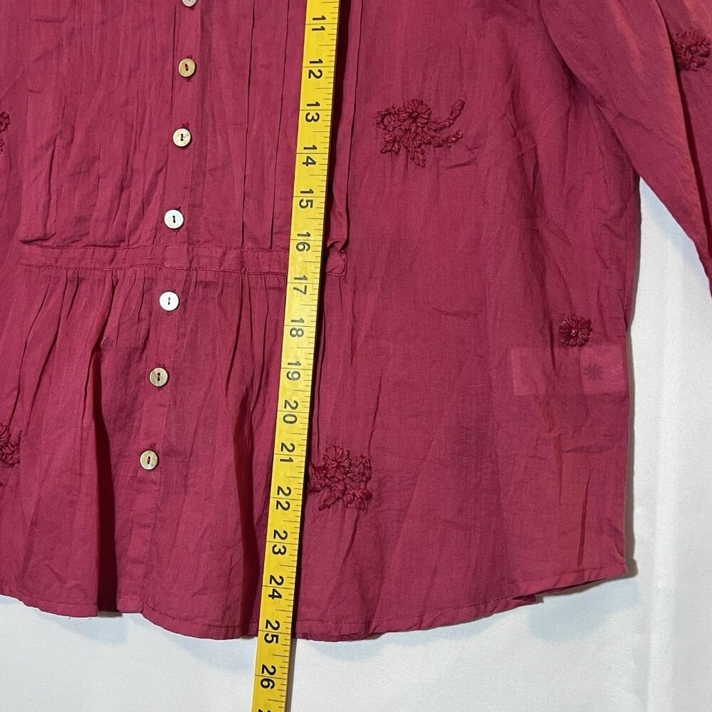 Anthropologie Kyla Seo Blouse Small Size Cotton Embroidery Pink Shirt Buttons - Picture 6 of 13